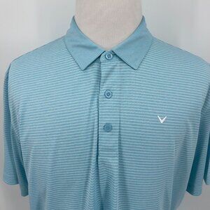 Callaway Opti-Dri Mens Polo Shirt XL Blue Striped Short Sleeve Polyester Perform